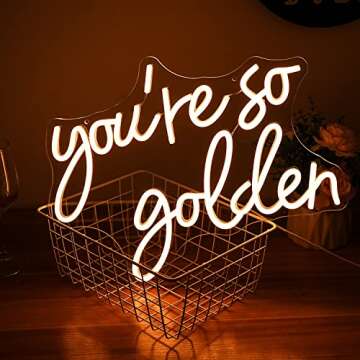 Alkkign “You're So Golden” Neon Sign Warm Neon Signs Dimmable Letter Neon Lights for Wall Decor ...