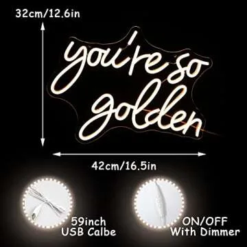 Alkkign “You're So Golden” Neon Sign Warm Neon Signs Dimmable Letter Neon Lights for Wall Decor USB Powered with Switch for Wedding, Engagement Birthday Party Bar Pub Club