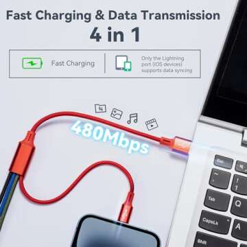 Short Multi Charging Cable, 1Ft/2Pack Multi Charging Cord, 4 in 1 Multi Charger Cable,Multi Charger,...