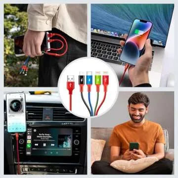 Short Multi Charging Cable, 1Ft/2Pack Multi Charging Cord, 4 in 1 Multi Charger Cable,Multi Charger,Fast Charging with IP/Type C/Micro USB Ports for Cell Phones/Tablets/Samsung Galaxy/LG/More