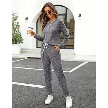 WIHOLL Two Piece Outfits for Women Casual Lounge Sets Long Pants Joggers Dark Grey XL
