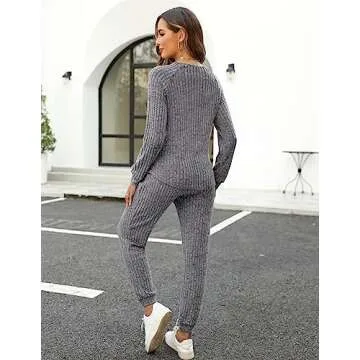 WIHOLL Two Piece Outfits for Women Casual Lounge Sets Long Pants Joggers Dark Grey XL