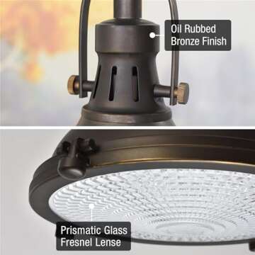 Kira Home Beacon 11" Industrial Farmhouse/Nautical Pendant Light with Round Fresnel Glass Lens, Adju...