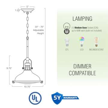 Kira Home Beacon 11" Industrial Farmhouse/Nautical Pendant Light with Round Fresnel Glass Lens, Adjustable Hanging Height, Oil-Rubbed Bronze Finish