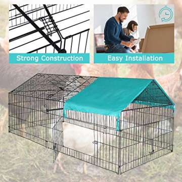 BestPet 87" x 41"Large Metal Chicken Coop Run Enclosure Pen with Waterproof Cover Outdoor Backyard Farm Cage Crate Pet Playpen Exercise Pen for Rabbit Duck Hen