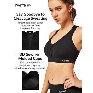 Yvette Women High Impact Sports Bras Criss Cross Back Sexy Running Bra for Plus Size, Black, XL(AC)