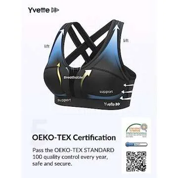 Yvette Women High Impact Sports Bras Criss Cross Back Sexy Running Bra for Plus Size, Black, XL(AC)