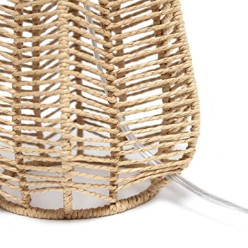 Elegant Designs LT2106-NAT 21" Tall Boho Coastal Inspired Rustic Paper Rope Rattan Wicker Look Standard Table Desk Nightstand Lamp with Light Beige Fabric Linen Shade, Natural