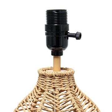 Elegant Designs LT2106-NAT 21" Tall Boho Coastal Inspired Rustic Paper Rope Rattan Wicker Look Standard Table Desk Nightstand Lamp with Light Beige Fabric Linen Shade, Natural