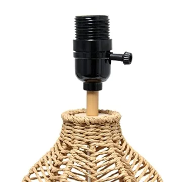 Elegant Designs LT2106-NAT 21" Tall Boho Coastal Inspired Rustic Paper Rope Rattan Wicker Look Standard Table Desk Nightstand Lamp with Light Beige Fabric Linen Shade, Natural