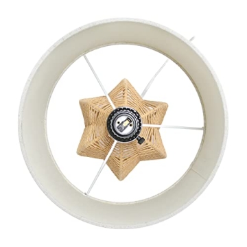 Elegant Designs LT2106-NAT 21" Tall Boho Coastal Inspired Rustic Paper Rope Rattan Wicker Look Standard Table Desk Nightstand Lamp with Light Beige Fabric Linen Shade, Natural