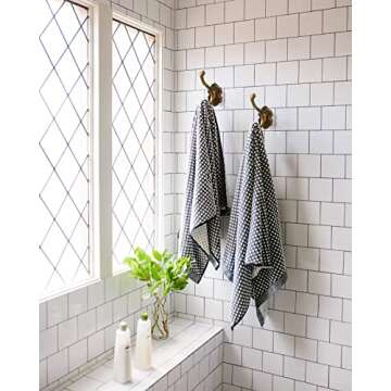 SDH Antique Brass Coat Hooks Wall Mounted -Vintage Style Wall Hooks for Hanging Purse, Hat, Keys & Clothes - Heavy Duty Bathroom Hooks for Towels - Pack of 2