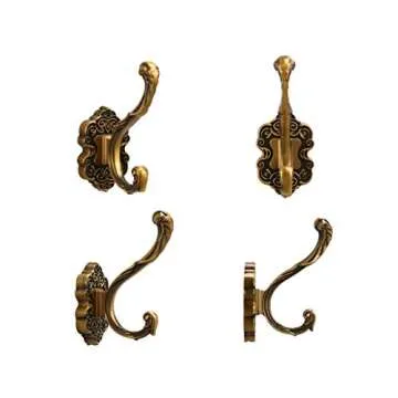 SDH Antique Brass Coat Hooks Wall Mounted -Vintage Style Wall Hooks for Hanging Purse, Hat, Keys & Clothes - Heavy Duty Bathroom Hooks for Towels - Pack of 2