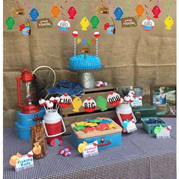 JeVenis Ofishally One Decoration The Big One Banner Gone Fishing Cake Topper Fishing Party Decor Fish Hanging Swirl Decorations The Big One Party Decoration