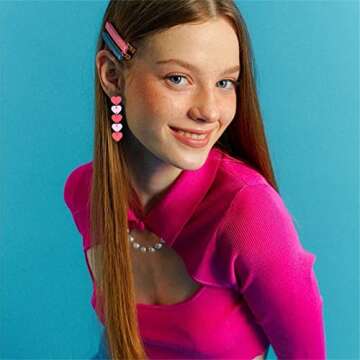 Dreuyet Love Heart Dangle Drop Earrings Red Heart Earrings Handmade Earrings Clay Love Heart Earrings Valentine's Day Earrings for Women Valentines Day Gifts (Long Heart)