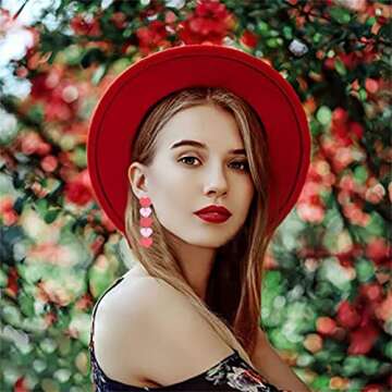 Dreuyet Love Heart Dangle Drop Earrings Red Heart Earrings Handmade Earrings Clay Love Heart Earrings Valentine's Day Earrings for Women Valentines Day Gifts (Long Heart)