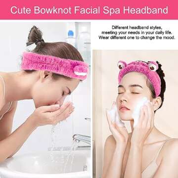 Jowmoy Frog Headband,Pink Frog Eye Elastic Headband, Headband to Wash Face for Women Makeup Shower Spa Headband