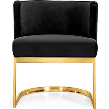 Meridian Furniture Gianna Collection Modern | Contemporary Velvet Upholstered Dining Chair with Polished Gold Metal Frame, 24" W x 22" D x 29.5" H, Black