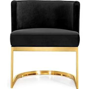Meridian Furniture Gianna Collection Modern | Contemporary Velvet Upholstered Dining Chair with Polished Gold Metal Frame, 24" W x 22" D x 29.5" H, Black