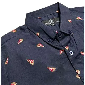 M MOLOKAI SURF Boys Hawaiian Short Sleeve Shirt - Pizza Print, Dark Navy