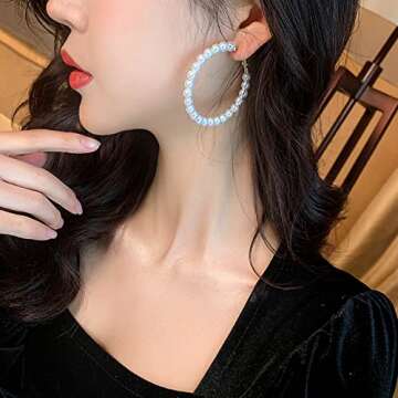 Pearl Hoop Earrings for Women Fashion Dangle Hypoallergenic Earrings Drop Dangle Earrings Gifts for ...