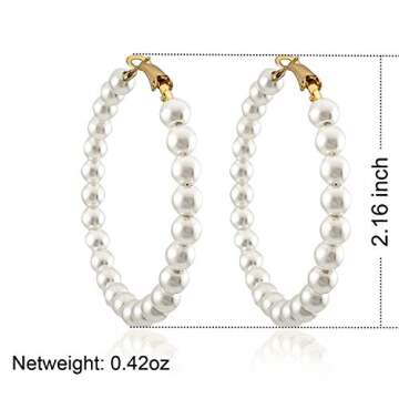 Pearl Hoop Earrings for Women Fashion Dangle Hypoallergenic Earrings Drop Dangle Earrings Gifts for Women 50mm Hoop