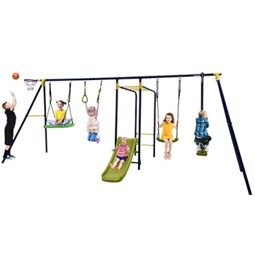 HONEY JOY Swing Set - 660lbs Capacity 7-in-1 Heavy Duty Outdoor Play Set
