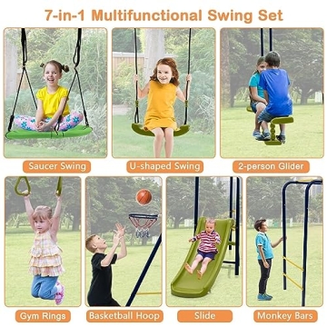 HONEY JOY 7-in-1 Outdoor Swing Set for Kids