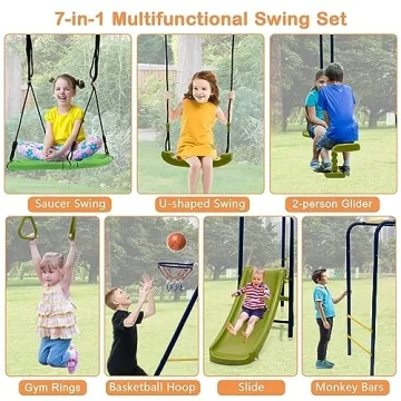 HONEY JOY 7-in-1 Outdoor Swing Set for Kids