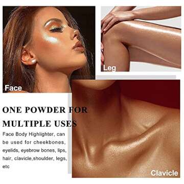 Glitter Powder Highlighter Makeup, Body Brightens the Natural Three-dimensional Face Blusher Patting...