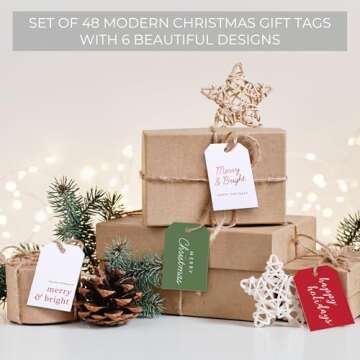 Beautiful Modern Christmas Gift Tags - 48 Quality Paper Labels with Rope for Personalizing Your Holi...