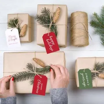 Beautiful Modern Christmas Gift Tags - 48 Quality Paper Labels with Rope for Personalizing Your Holiday Presents - Spread Joy and Cheer with These Festive Christmas Name Tag Stickers