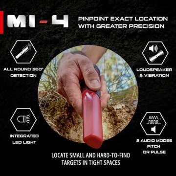 XP Metal Detectors MI-4 Pinpointer, Designed to be Used by All detectorists, 20 feet Waterproof, Rechargeable with 6 Programs and 3 Levels of Sensitivity (MI-4-AM)