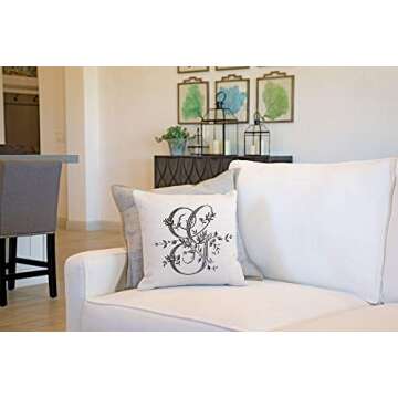 Di Lewis Throw Pillow Cushion Cover - 20x20 - Vintage French Monogram Letter G - Woven Cotton Blend - for Couch Bed Sofa Pillows - Linen Cream……