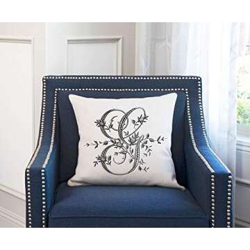 Di Lewis Throw Pillow Cushion Cover - 20x20 - Vintage French Monogram Letter G - Woven Cotton Blend - for Couch Bed Sofa Pillows - Linen Cream……