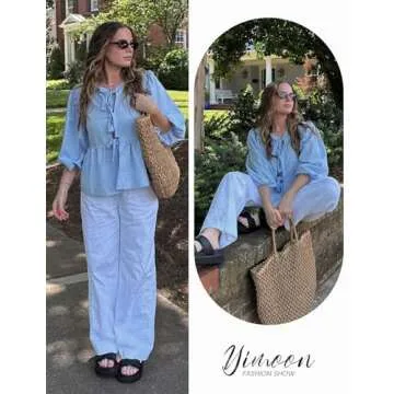 Yimoon Women's Y2K Puff Short Sleeve Peplum Shirt Tie Front Ruffle Hem Babydoll Blouse Cute Teen Girls Summer Tops(Blue-S)