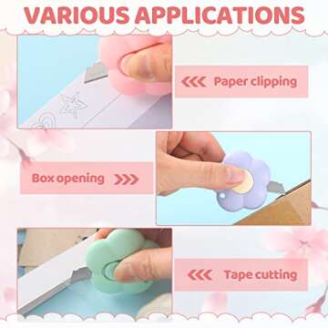 8 Pieces Mini Utility Knives Cloud and Flower Shaped Box Cutter Retractable Letter Opener Paper Envelope Cutter Carton Portable Cutter with Hole for Office and Home Use (Flower)