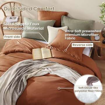 Burnt Orange Queen Size Comforter Sets, 3 Pieces Microsuede-Like Bedding Comforter Sets, Terracotta Queen Bedding Sets for All Seasons,1 Fluffy Comforter (90"x90") and 2 Pillowcases (20"x26"+2")