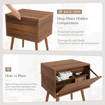 Mazefur Hidden Compartment Nightstand with Storage in Walnut