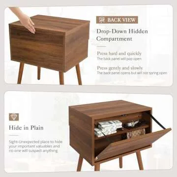 Mazefur Hidden Compartment Nightstand with Storage in Walnut