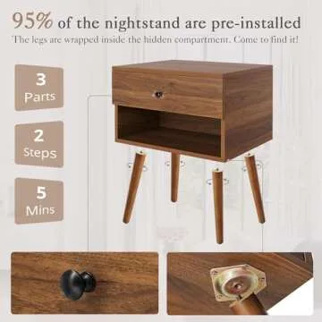 Mazefur Hidden Compartment Nightstand with Storage in Walnut