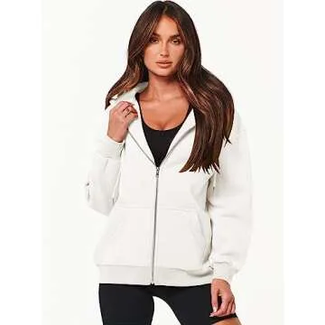 Caracilia Women's Zip Up Hoodies Oversized Long Sleeve Sweatshirts Casual Y2K Hoodie 2024 Fall Jacke...