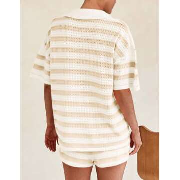 PRETTYGARDEN Women's 2 Piece Shorts Sets Casual Summer 2025 Short Sleeve Striped Sweater Set Matching Beach Vacation Outfit (Apricot,Medium)