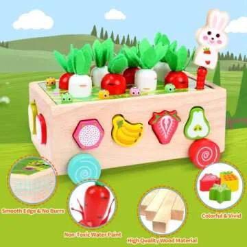 Montessori Toys for 1 2 3 Year Old Boy Girl Carrot Harvest Game Wooden Toy Preschool Educational Learning Toy Shape Sorter Toys Xmas Gifts for 1 2 3 year old Boy Girl Fine Motor Skill Game Toddler Toy