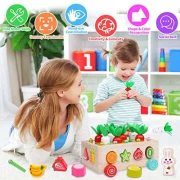 Montessori Toys for 1 2 3 Year Old Boy Girl Carrot Harvest Game Wooden Toy Preschool Educational Learning Toy Shape Sorter Toys Xmas Gifts for 1 2 3 year old Boy Girl Fine Motor Skill Game Toddler Toy