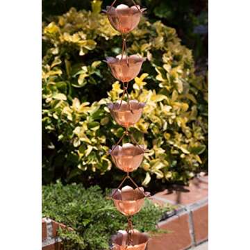 Monarch Rain Chains 28519 Pure Copper Lotus Large Cup Rain Chain, 8-1/2 Feet Length Replacement Down...