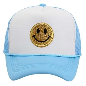 okidg Smile-y Face Hat Glittery Trucker Cap for Adults