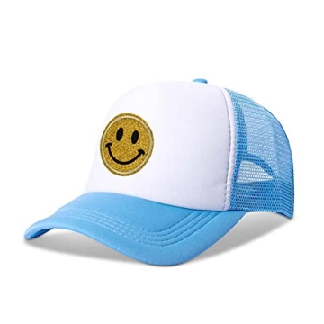 okidg Smile-y Face Hat Glittery Trucker Cap for Adults