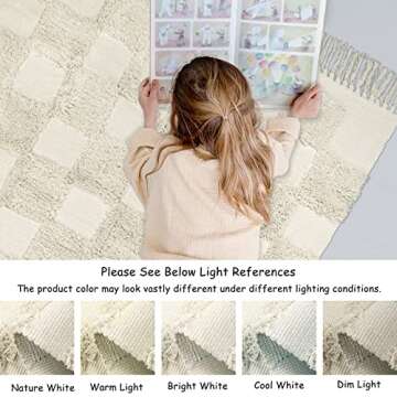 Lahome Checkered 4x6 Rug, Boho Area Rugs for Bedroom Living Room Aesthetic Washable Checkerboard Nursery Rug with Tassels, Farmhouse Non-Shedding Beige Throw Rug Floor Carpet for Bathroom Dorm