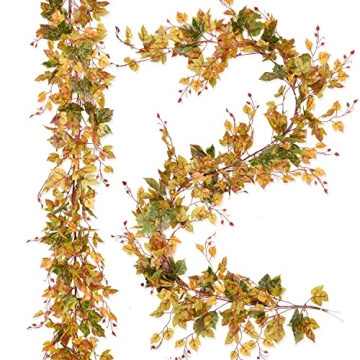 2 Pack Fall Maple Leaf Garland Clearance - 6.5ft/Piece Artificial Fall Foliage Garland Autumn Decora...